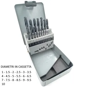 SERIE PUNTE HSS 1-10 IN CASSET (19 PEZZI)