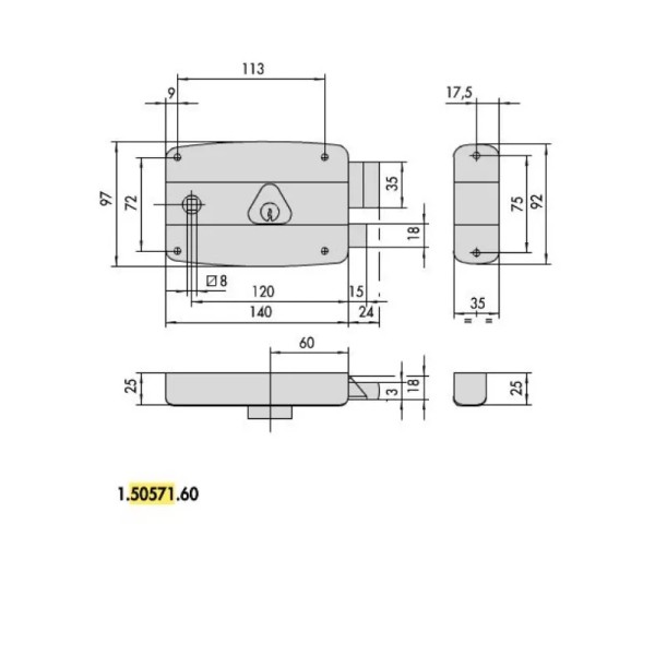 SERRATURA CISA 50571-60-1  ZINCATA FIN.79