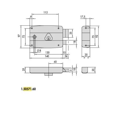 SERRATURA CISA 50571-60-1  ZINCATA FIN.79
