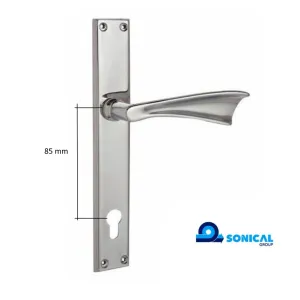 COPPIA MANIGLIE ZIRAL FARFALLA PLACCA 210X32 MM - QUADRO 8 MM - DISTANZA FORO YALE 85 MM CROMO