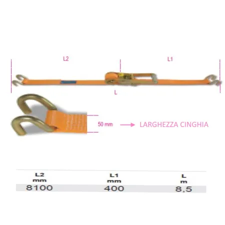 CINGHIA CON CRICCO E GANCI PESANTE X CAMION MT 8.5