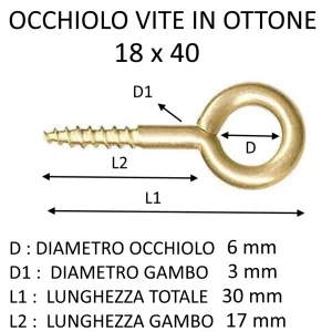 OCCHIOLO VITE IN OTTONE 18X40 ( DIAM.OCCHIO 6 MM )
