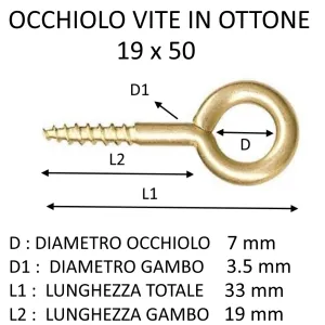 OCCHIOLO VITE IN OTTONE 19X50 ( DIAM.OCCHIO 7 MM )