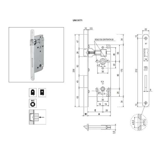 SERRATURA AGB PG  BAGNO 595 BR 50