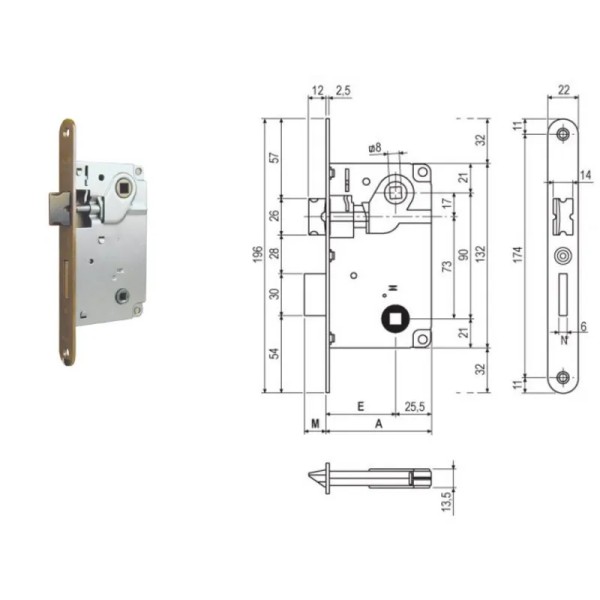 SERRATURA AGB PATENT CENTRO BT CROMATO QUADRO BAGNO