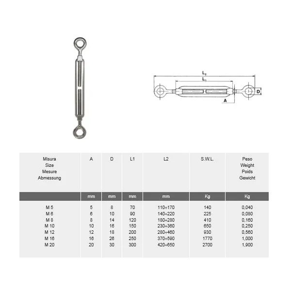 TENDITORE A DUE FORCELLE INOX AISI 316  8 mm