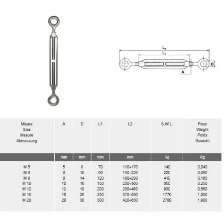 TENDITORE A DUE FORCELLE INOX AISI 316  8 mm
