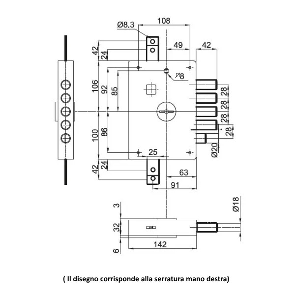 SERRATURA DIERRE 6112 ENTRATA 60 mm SINISTRA 4 CATENACCI + 1/2 GIRO