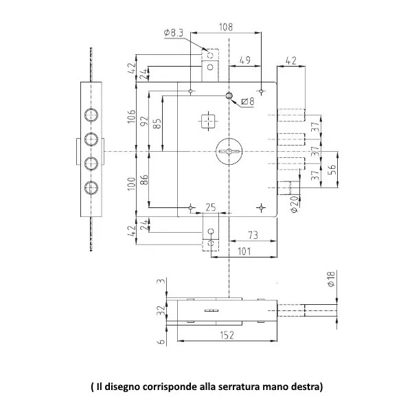 SERRATURA DIERRE 7141 ENTRATA 70 mm DESTRA 3 CATENACCI + 1/2 GIRO