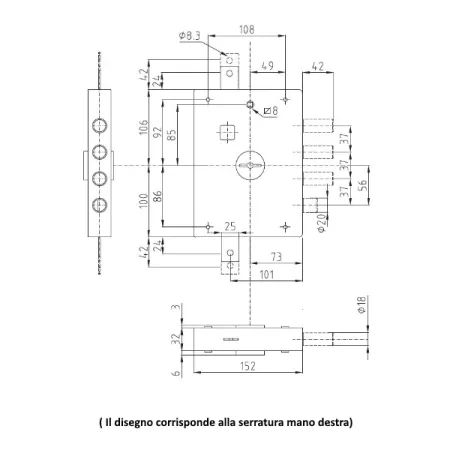SERRATURA DIERRE 7141 ENTRATA 70 mm DESTRA 3 CATENACCI + 1/2 GIRO