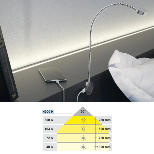 LAMPADA DA APPLICARE PER LETTO/LETTURA  HAFELE LOOX 2034 CROMATA 12V CON MT.2 CAVO 833.74.096