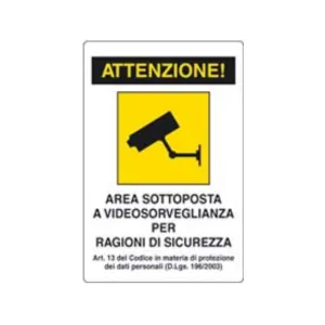 CARTELLO "AREA VIDEOSORVEGLIATA" IN ALLUMINIO CM.30X20
