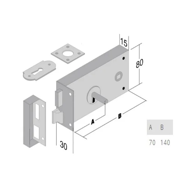SERRATURA BONAITI DA APPLICARE ART.187 SCATOLA LARGHEZZA 140 mm ENTRATA 70 mm SINISTRA