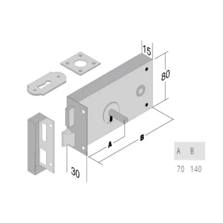 SERRATURA BONAITI DA APPLICARE ART.187 SCATOLA LARGHEZZA 140 mm ENTRATA 70 mm SINISTRA