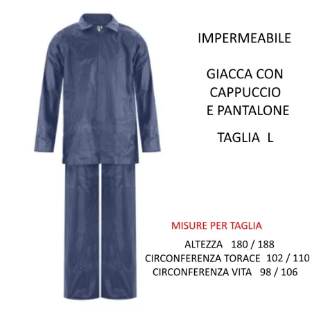 IMPERMEABILE GIACCA C/CAPPUCCIO E PANTALONE BLU TG.L
