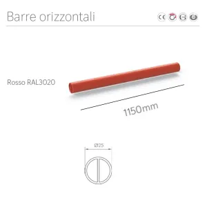 BARRA PER MANIGLIONE ANTIPANIC COD.1100/2/R MM1150 ROSSA TONDA RAL3020