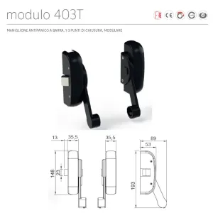 COMANDO MANIGLIONE ANTIPANIC MODELLO "MODULO" 403T CHIUSURA TRIPLICE FINITURA NERO RAL 9005