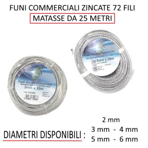 FUNI COMMERCIALI ZINCATE 72 FILI MATASSE DA 25 MT