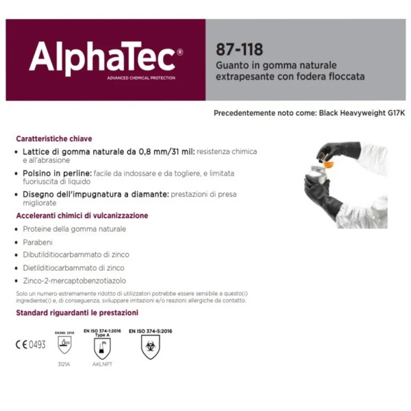 GUANTI ANTIACIDO LUNGHI ANSELL ALPHATEC TG 9.5 XL