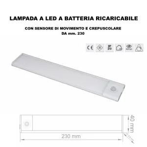 LAMPADA LED A BATTERIA RICARICABILE CON SENSORE DI MOVIMENTO DA MM.230
