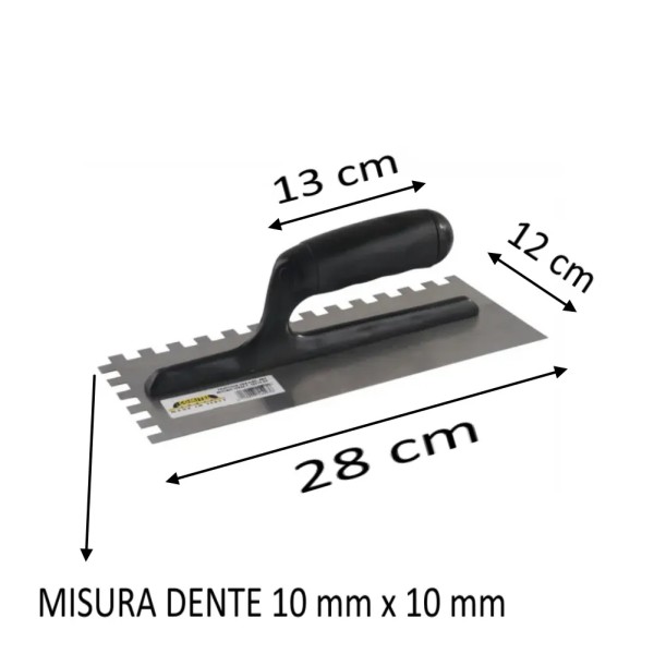 FRATTAZZO CM 28X12 CON DENTE DA 10 MM E MANICO IN ABS