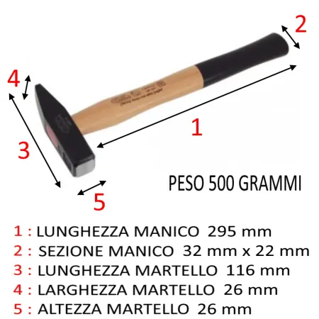 MARTELLO DA BANCO ALTE 500 GR CON MANICO IN LEGNO