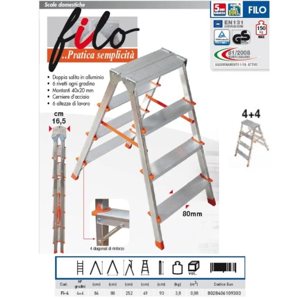SGABELLO FACAL A DOPPIA SALITA 4+4 GRADINI -PROMO-