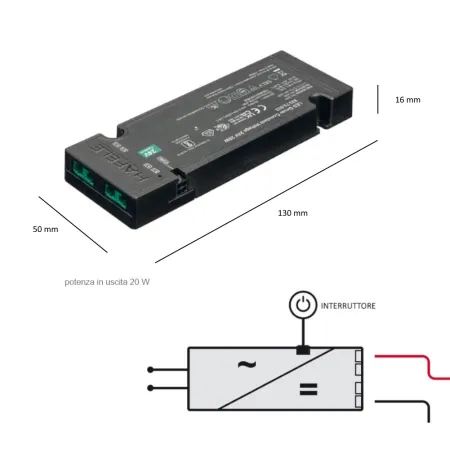DRIVER PER LED 24Volt 20Watt HAFELE LOOX5 CON INGRESSO PER INTERRUTTORE/SENSORE 833.75.933