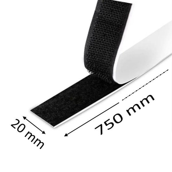 VELCRO ADESIVO A NASTRO NERO MM.20 X 750 MM DI LUNGHEZZA