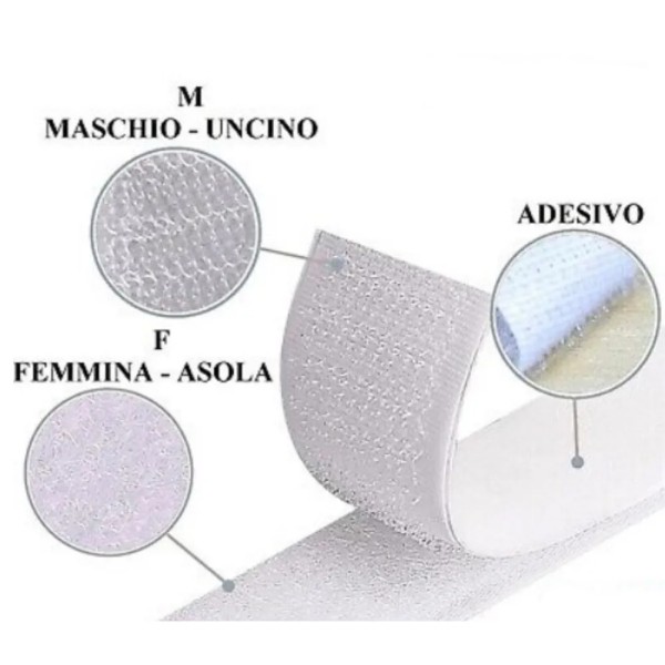 VELCRO ADESIVO A NASTRO BIANCO MM.20 X 750.MM DI LUNGHEZZA