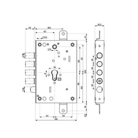 SERRATURA MOTTURA RICAMBIO "DIERRE" ENTRATA 63 mm CIL.EUR. SERIE 82 NUOVA LINEA 82.571W800Q