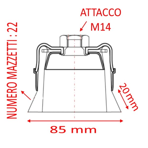 SPAZZOLA SIT A TAZZA DIAM. 85 MM CON MAZZETTI RITORTI IN ACCIAIO E ATTACCO M14