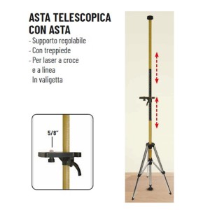 ASTA TELESCOPICA DA 3,60 MT. METRICA 60560 A 4 SEZIONI AVVITABILI CON TREPPIEDE E STAFFA -PROMO-