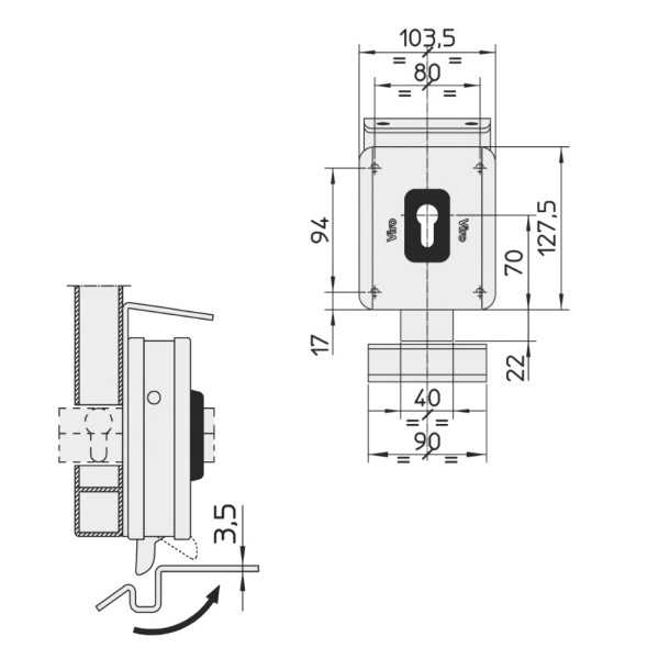 SERRATURA ELETTRICA VIRO CON CATENACCIO ROTANTE V90 MONTAGGIO VERTICALE