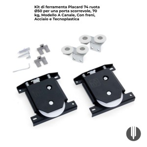 KIT FERRAMENTA E ACCESSORI PER 1 ANTA 16-18-19mm PLACARD 74 CON FRENO PER BINARIO INFERIORE A CANALE