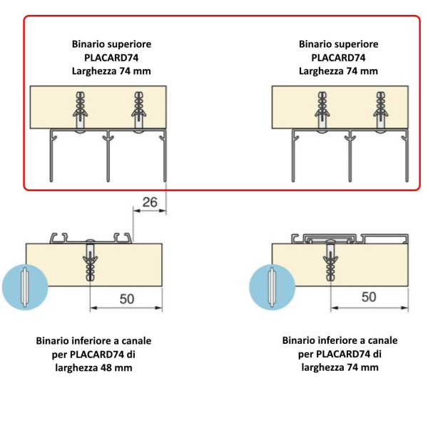 Binario Inferiore Emuca Placard74 Canale 48mm 3mt90 Argento