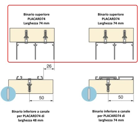 Binario Inferiore Emuca Placard74 Canale 48mm 3mt90 Argento