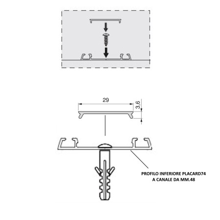 Profilo Tappo Copertura Emuca Binario 48mm Placard74 3mt90 Argento