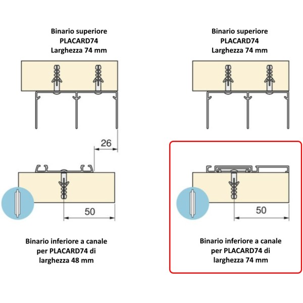 Binario Inferiore Emuca Placard74 Canale 74mm 3mt90 Clip Argento