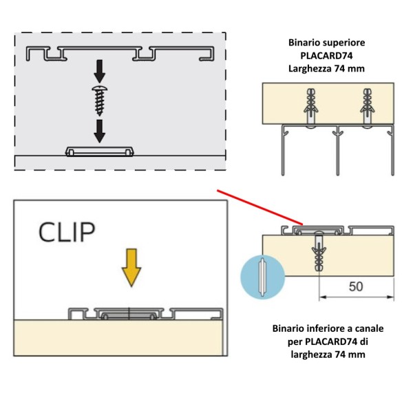 Binario Inferiore Emuca Placard74 Canale 74mm 3mt90 Clip Argento