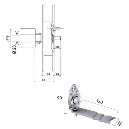 RIDUTTORE PULEGGIA D.240 CON CALOTTA X RULLO FERRO COMPLETA DI SUPPORTO
