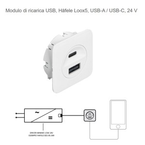 MODULO DI RICARICA 2 USB (1XUSB-A/1XUSB-C)DA INCASSARE O APPLICARE COLORE BIANCO HAFELE 833.73.8091
