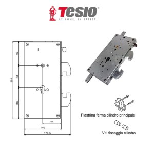 SERRATURA TESIO GRIPSTOP TRIPLICE SINISTRA RICAMBIO PER BLINDATI