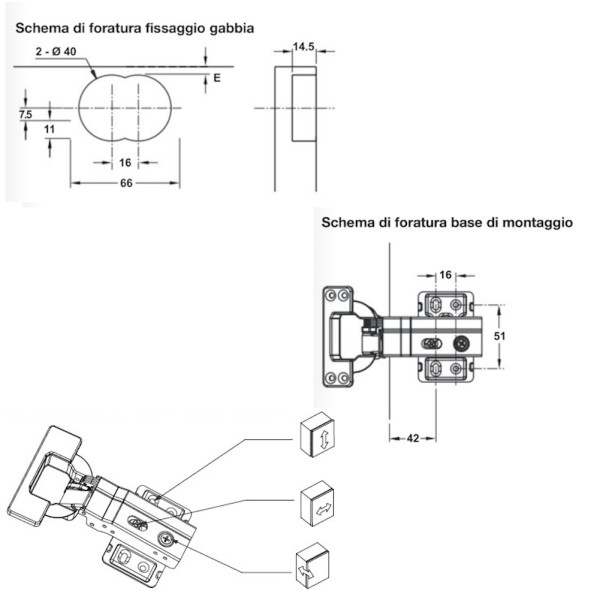 KIT 2 CERNIERE SPECIALI HAFELE MONOBLOCCO ALTA PORTATA APERTURA 100° RALLENTATE 315.24.835