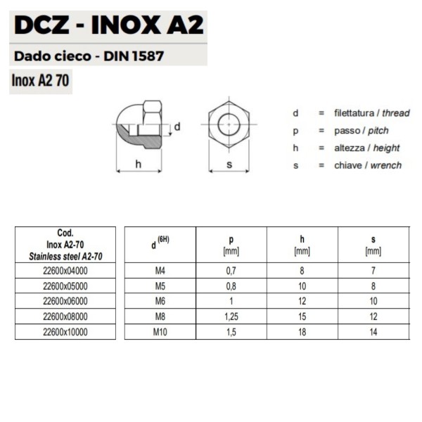 DADO CIECO INOX A2 DIN1587