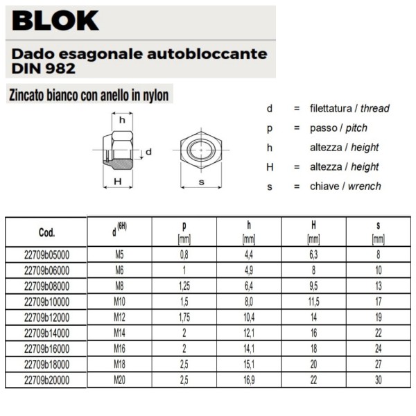 DADO ESAGONALE AUTOBLOCCANTE ZINCATO