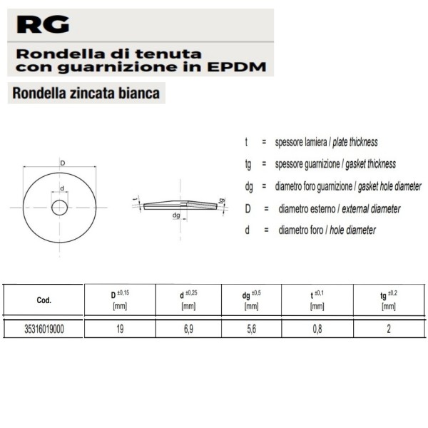 RONDELLA CON GUARNIZIONE DIAM. 19 MM - FORO 6.9 MM