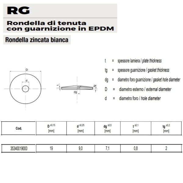 RONDELLA CON GUARNIZIONE DIAM. 19 MM - FORO 6.9 MM