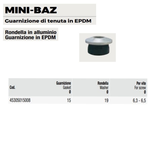 RONDELLA ALLUMINIO MINI BAZ CON GUARNIZIONE DIAM. 19 MM - FORO 6.5 MM