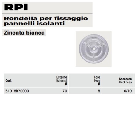 RONDELLA PER FISSAGIO PANNELLI ISOLANTI DIAM.70 MM - FORO 8 MM
